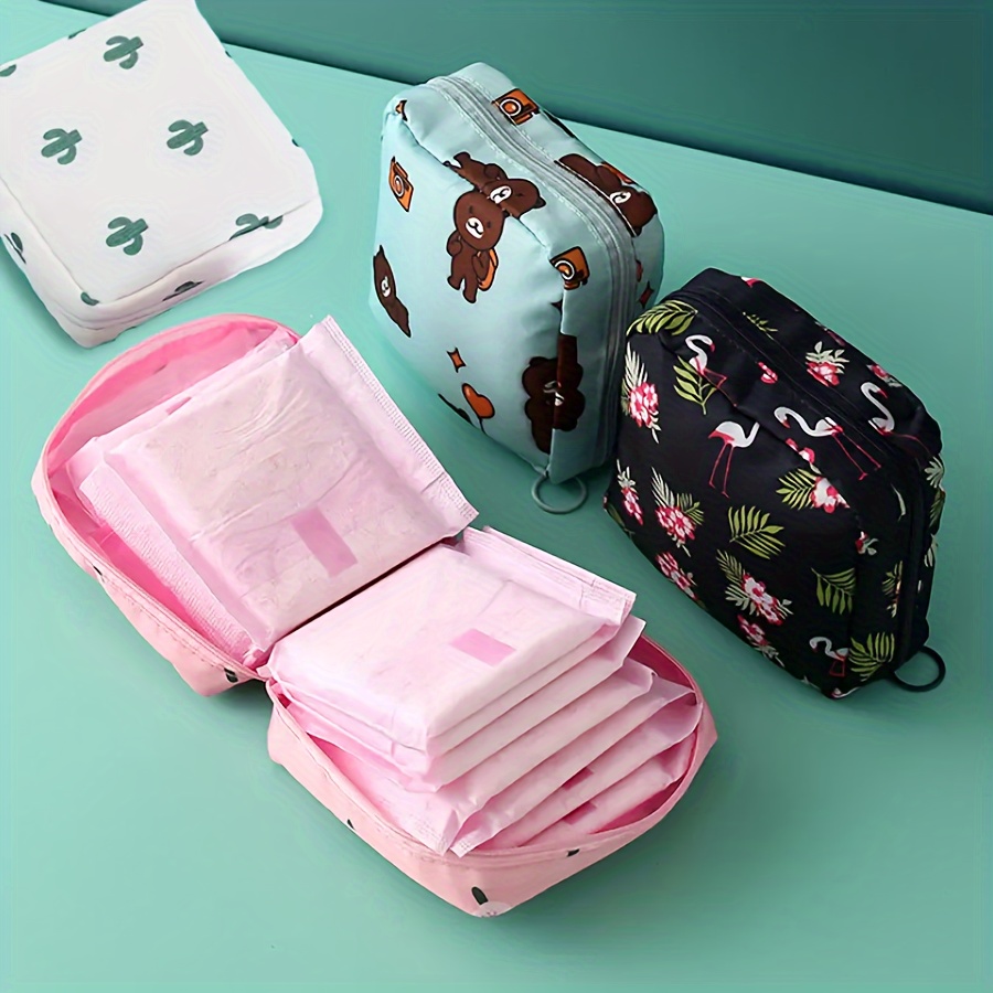 

stylish" Chic Cartoon Tampon Storage Bag - Portable & Spacious Sanitary Napkin Organizer For Girls, Ideal For Travel