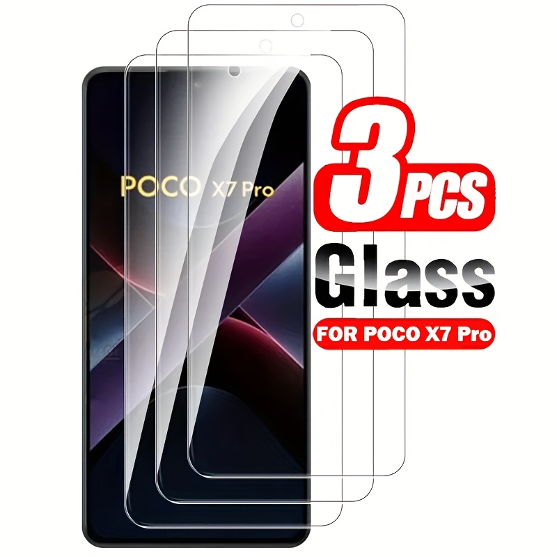 3pcs Tempered Glass Screen Protector For Xiaomi Poco X7 Pro - , Scratch Resistant, Anti-shatter, Glossy Finish, Bubble-free Installation, 0.3mm Thin, Full Coverage Protection