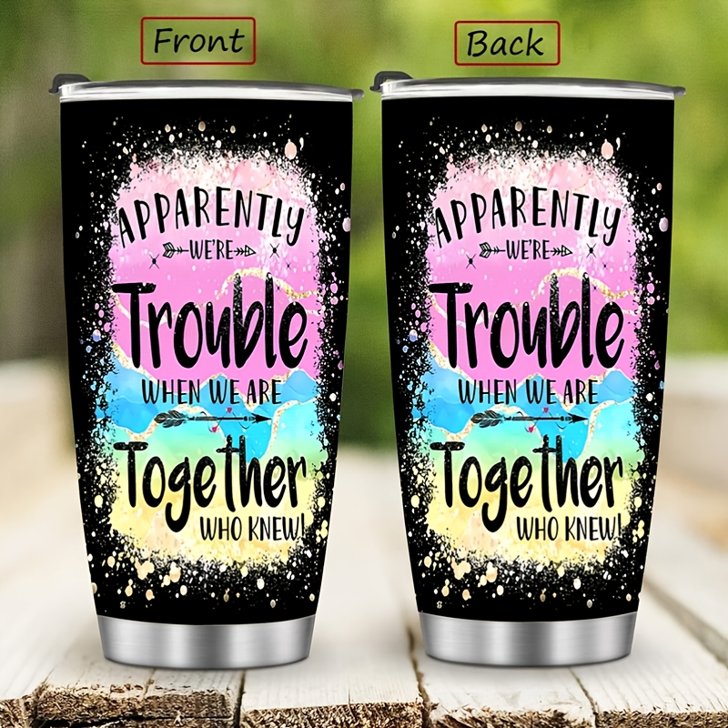 

1pc 20oz Double Wall Stainless Steel With Straw, " " Quote, Skinny Straight Travel Mug, Ideal Gift For Best Friend Or Partner, 304 Stainless Steel