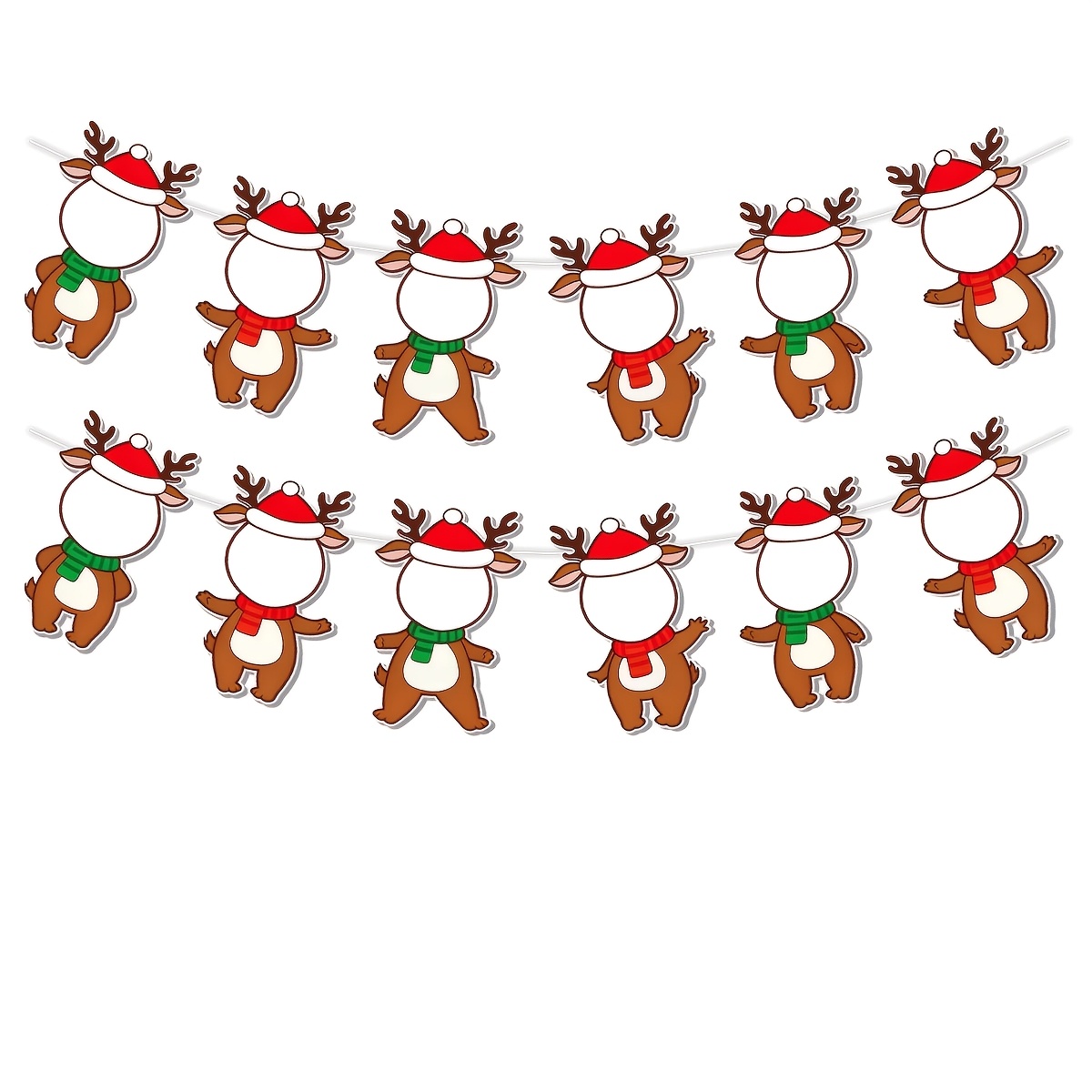 TEMU 2 Sets Christmas Photo Reindeer Paper Banner, Reindeer-shaped Photo Frame Cutout Hanging Garland, Xmas Wall Window Hanging Decor Supplies For