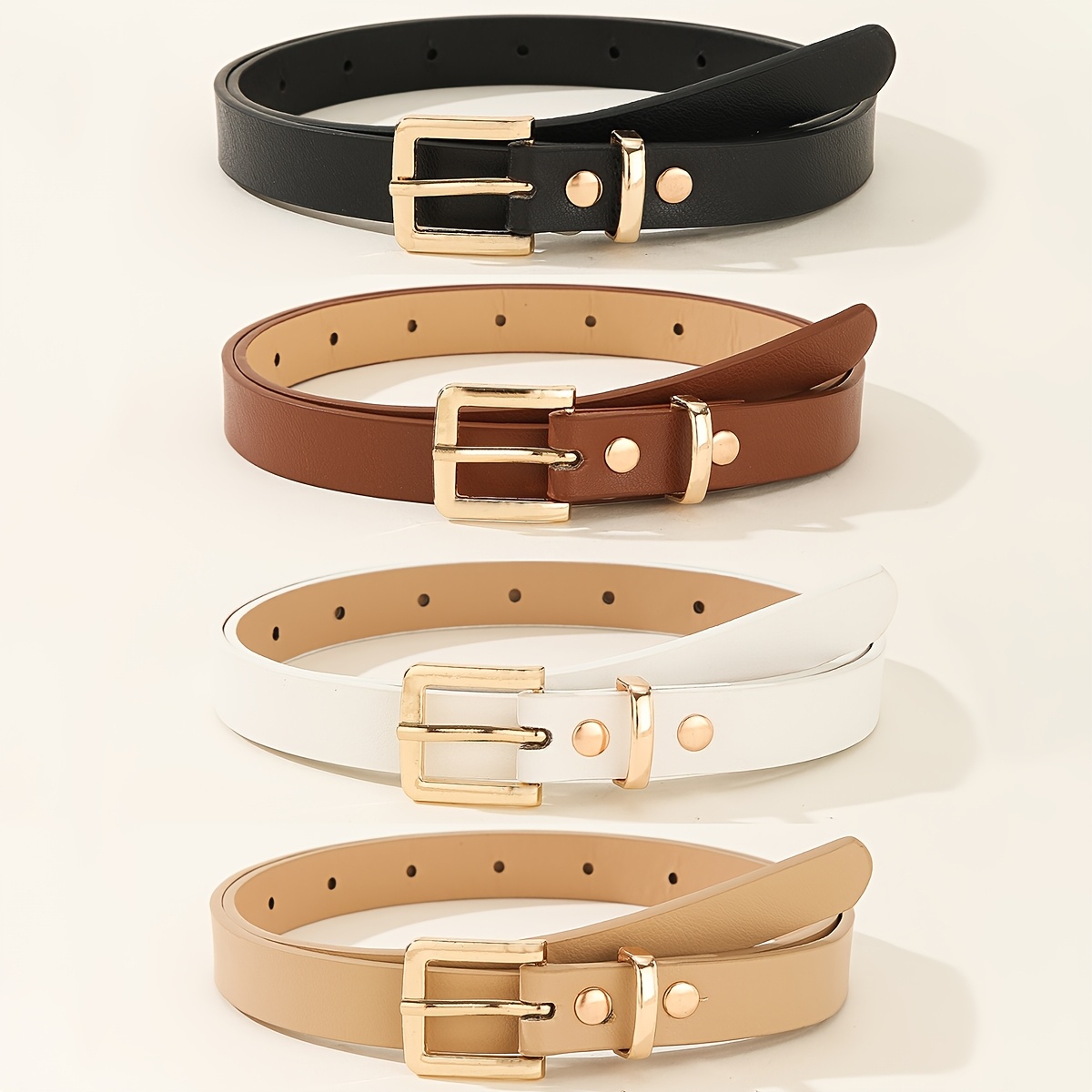 TEMU 2/3/4 Women's Fashionable Casual Versatile Square Buckle Belt, High-quality Pu Material, Easy And Slim Version Design, Efficient Waist, Suitable