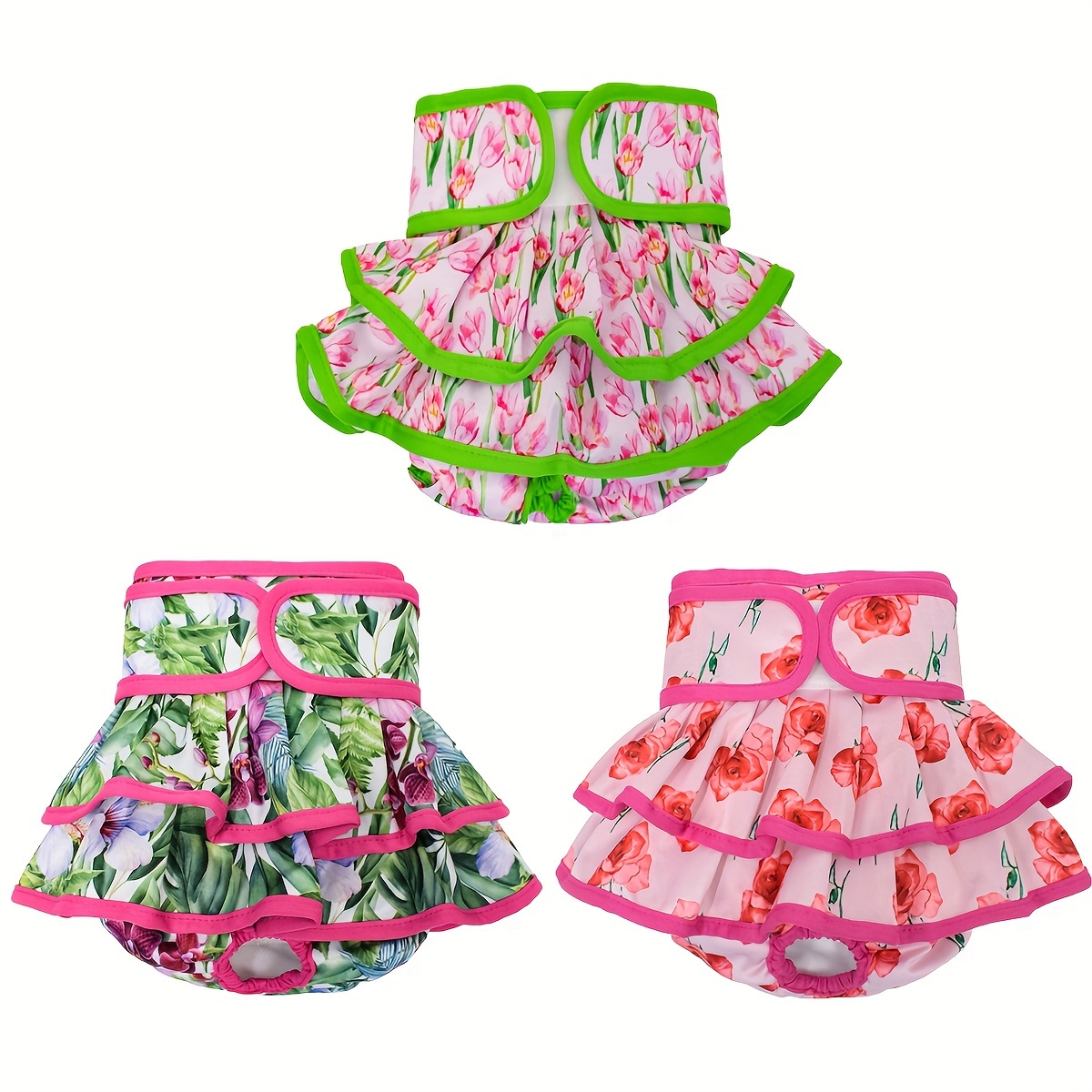 

3pcs Female Dog Diapers Washable Dress-style Dog Diapers Female For Girl Dog In Heat Reusable Dog Period Panties Puppy Diapers Female For Period Heat Incontinence