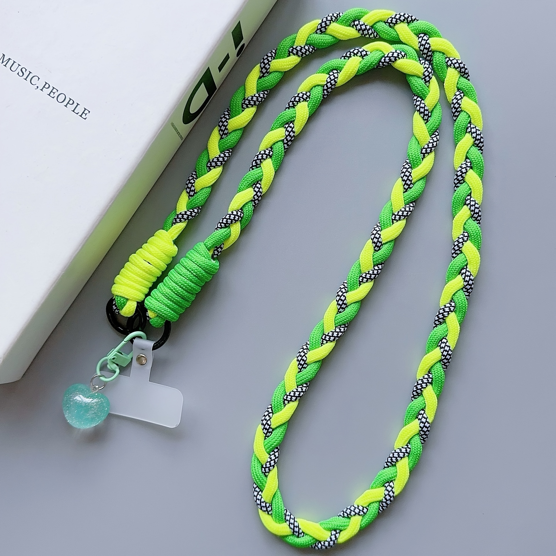1pc Universal Phone Lanyard With Cardholder And Heart Charm, Durable Polyamide Woven Crossbody Neck Strap, Anti-loss Mobile Case Hanging Chain