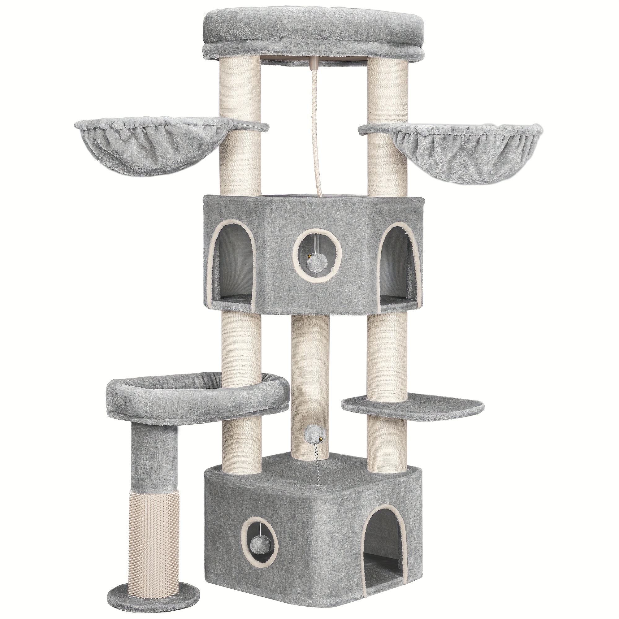 Cat Tree, 163 Cm Tall, 11 Cm Thick Sisal Posts, For Large Cats, 2 Caves, Spacious Platform, Plush Ball, Cat Brush, Multi-level Cat Tree, Light Grey Black, Light Grey Beige