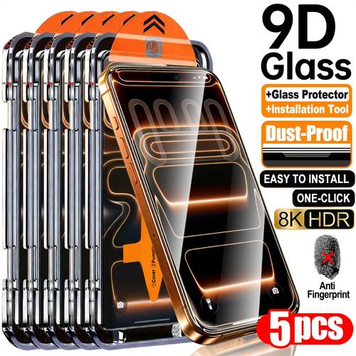 5 stück ultra-high-definition displayschutzfolien aus gehärtetem , komplett mit installationskit und auto-ausrichtungswerkzeugen. diese sind kompatibel mit für iphone 17 pro max, 17 air, 17e, 16 pro max, 16e, 15 pro max, 14 plus, 13 pro max, 12 pro
