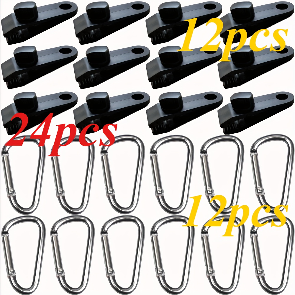 TEMU 24pcs Heavy-duty Abs Tent Clips - Waterproof, Black & Clear, Ideal For Camping & Outdoor Use, Camping Gear | Durable Camping Gear | Waterproof