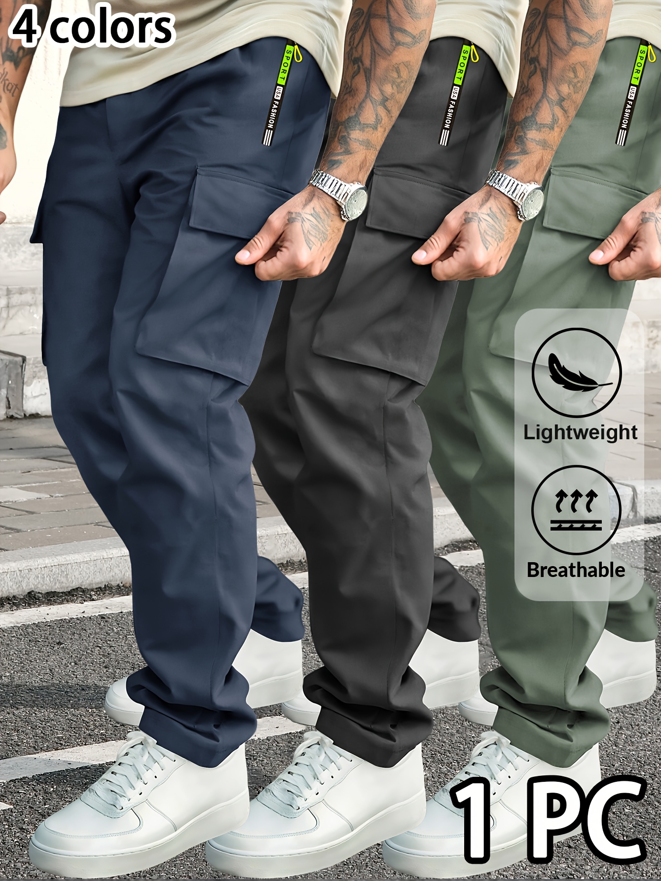 mens casual cargo pants for spring and autumn straight leg sports trousers with drawstring and zip pockets suitable for outdoor daily jogging