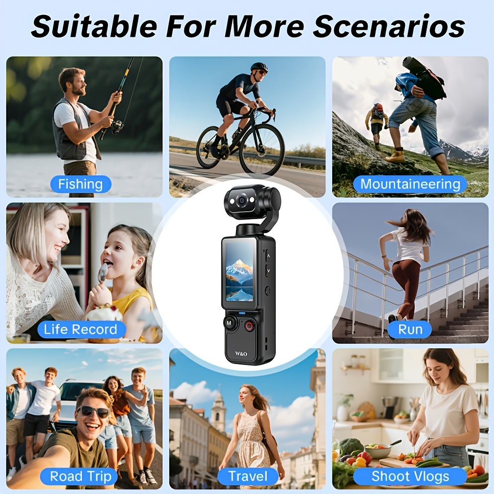 W&O 4K HD Pocket Kamera für Videoaufnahmen - 100W Pixel, 2000mAh Akku, 180° drehbares 4,83 cm Display, Webcam-Funktionalität, USB-C Aufladung, inklusive Speicherkarte, kompakte Mini Audio-Visuelle Kamera, ideal für Outdoor-Aktivitäten, Radfahren