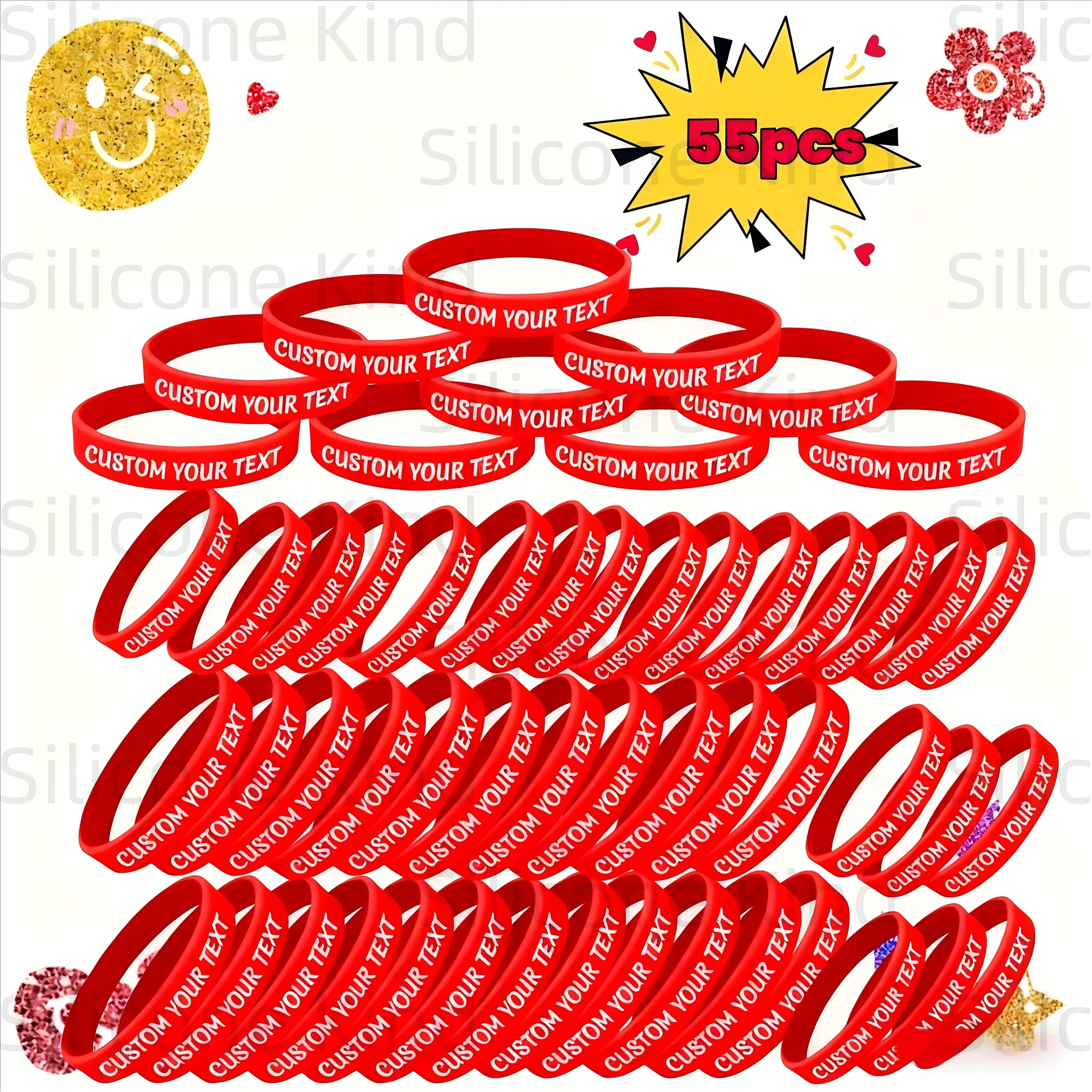 TEMU (Personnalisé) 55pcs Bracelets de poignet en caoutchouc avec citations inspirantes, lot de bracelets de motivation en silicone multicolores,