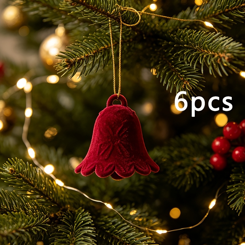 TEMU Lot de 6 cloches et ornements suspendus pour décorations de sapin de Noël, mariage, Hanoukka, Thanksgiving - Cloches en plastique avec nœuds,