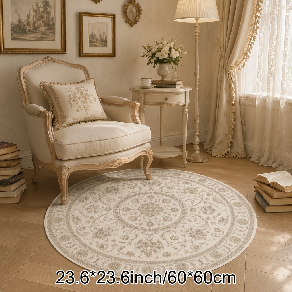 TEMU French Retro Round Carpet Living Room Floral Mat Bedroom Bedside Rug Entrance Decor Carpet, Living Room Carpet, Round Mat, Bedroom Bedside Rug,