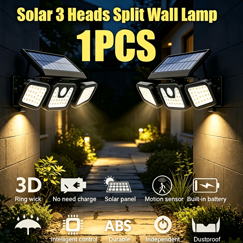 TEMU Éclairage Public Commercial, Lampe Solaire Extérieure, Lampe Intelligente à Détecteur de Mouvement avec 3 d'Éclairage Réglables, Convient pour