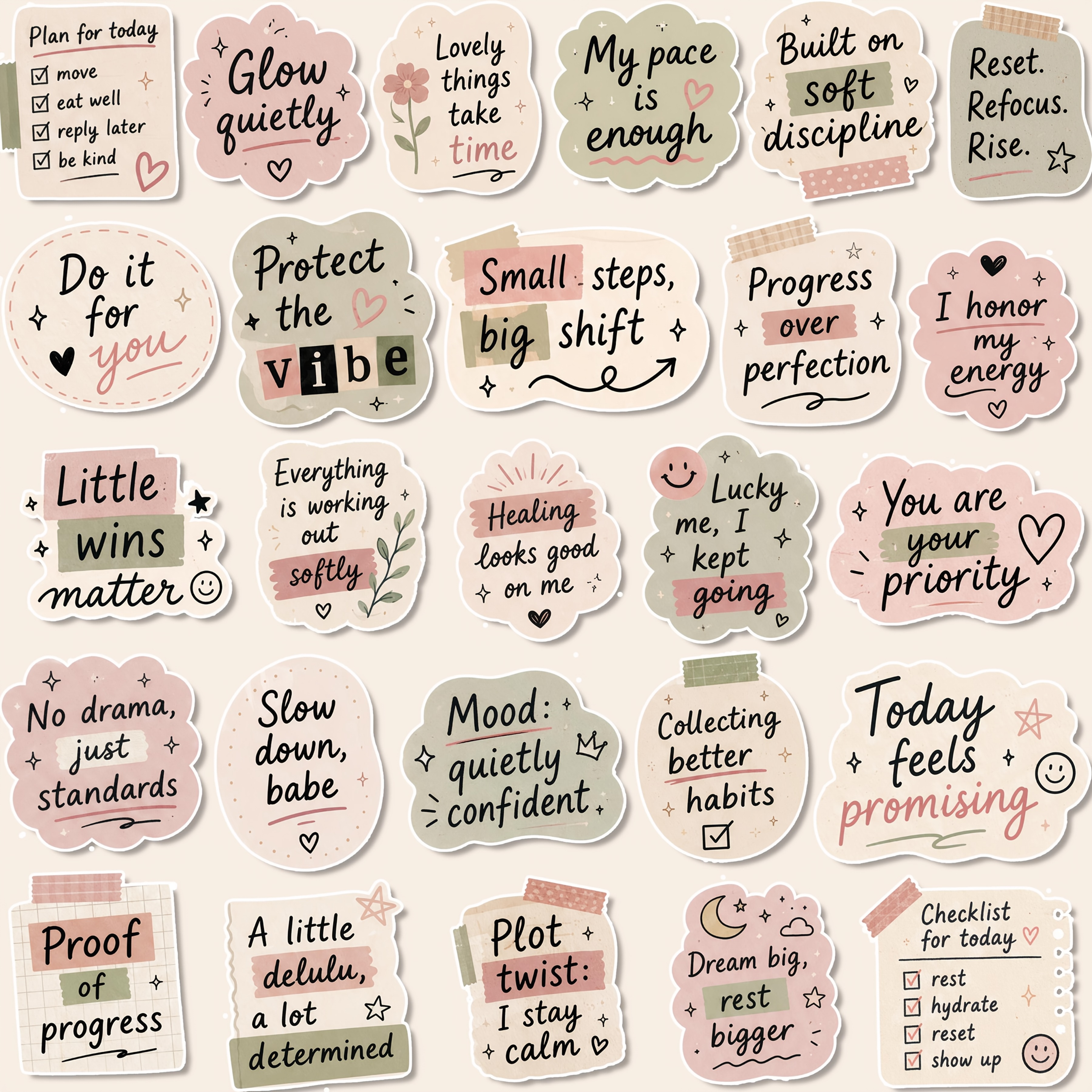 TEMU 1 Set, Pink And Green Motivational Text-themed Stickers, Planner Stickers, Office Stickers, Friendship And Love Gift Stickers, Packaging