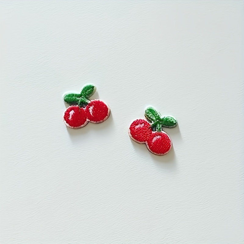 TEMU Set Of 2 Small Cherry Adhesive Patches, Fruit-themed Badges, Embroidered Patches Suitable For Jackets, T-shirts, And Bags