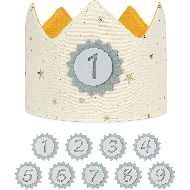 TEMU Gorro de con Corona y Número Intercambiable, Tamaño de Cabeza Ajustable, Reutilizable, Disponible en y , Adecuado para Niños Como para Niñas,