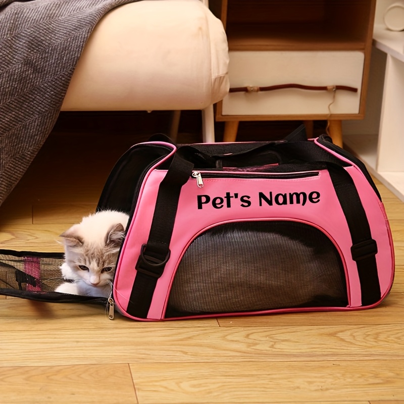 Personalized Embroidered Pet Name Portable Dog Backpack, Large Capacity Breathable Foldable Messenger Bag with Zipper Stretch Design-suitable for Most Small/medium/large Dogs and Cats, Purple/pink/black-size S/M/L