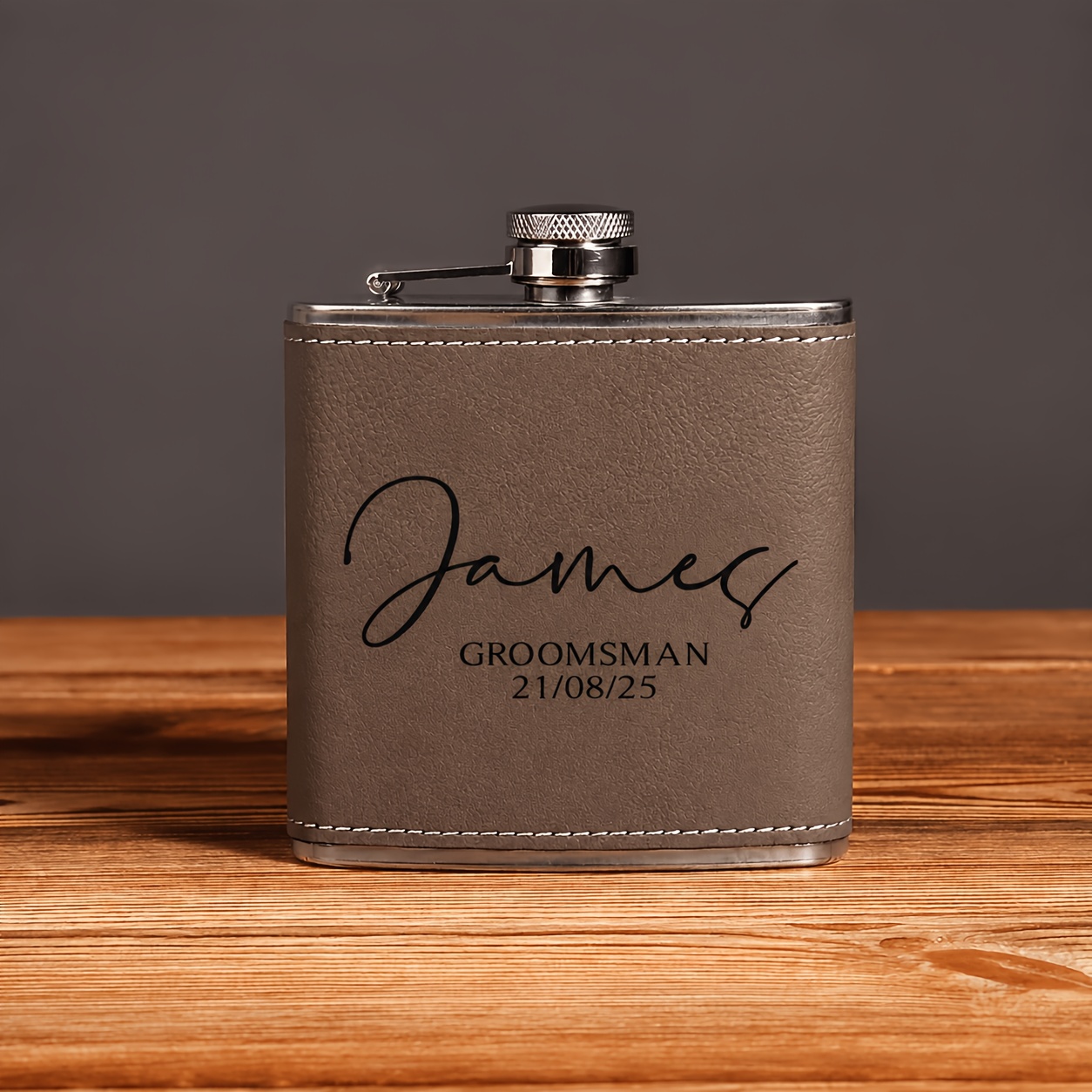 Image of 1pc Custom Engraved Leather-wrapped Stainless Steel , Personalized Customized Name Suitable For Gifting, Personalized For Groomsmen, Weddings, Father's Day, Gifts For Him.