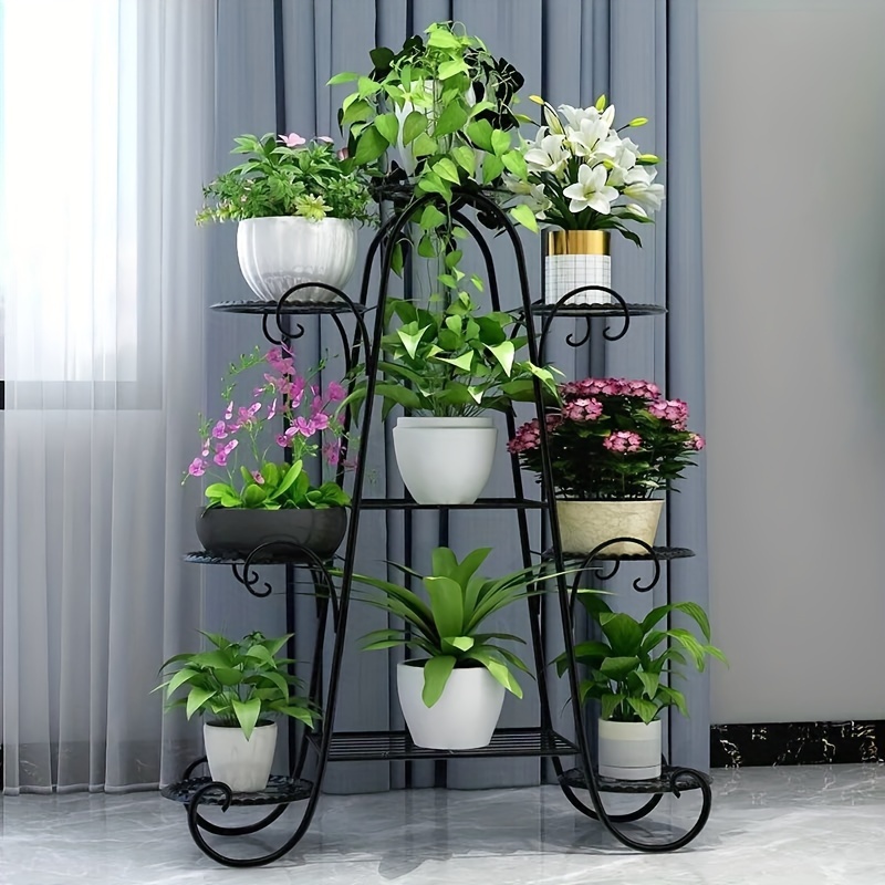 

[1pc Multi-tier Metal Stand] 1pc Multi-tier Metal Stand, Classic Fashion Large Triangular Design, & Waterproof, With Step Shelf For Outdoor Garden Decor, Multipurpose Use Without Electricity