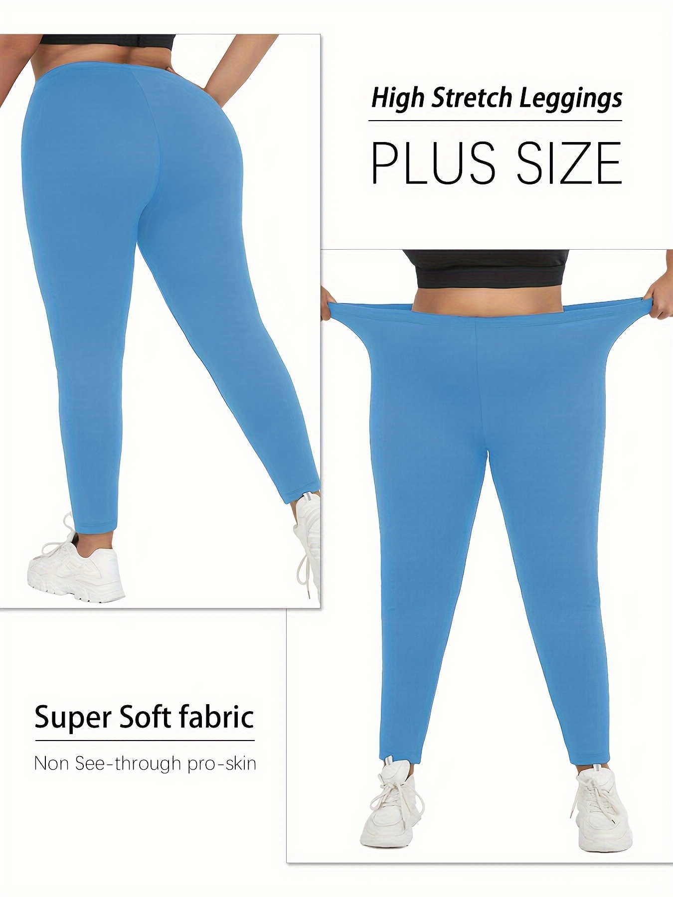 High-Waisted Plus Size Plain Women's Athletic Leggings, Stretchy, Super Soft, Non-See Through Fabric, For Running And Yoga Suitable Spring/Autumn