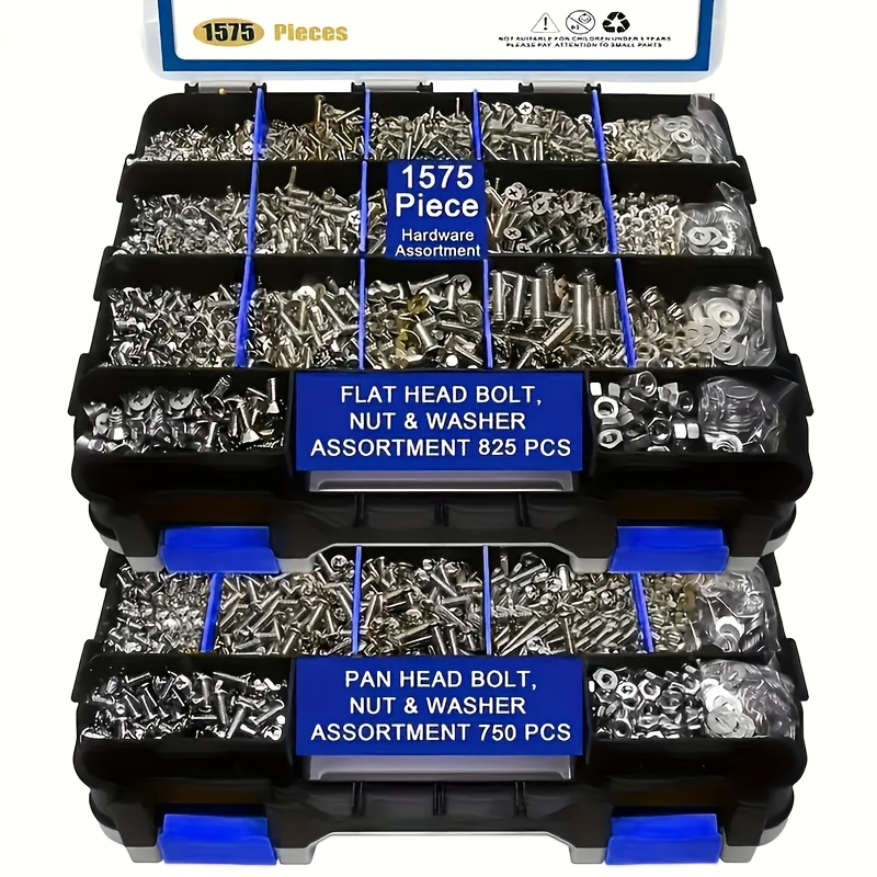 1575pcs Heavy-duty Nut Assortment Kit With Flat/wing Head Screws, Hex Nuts, Washers & Storage Box - Corrosion-resistant Suitable For Diy, Automotive, Marine,,, Boating, Electronics
