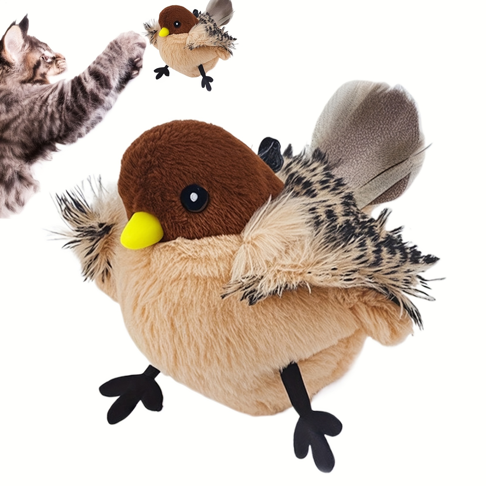 TEMU A Pet Toy Designed Like A Sparrow That Charges Via Usb, Featuring Fabric And An Animal Print, With A Durable Lithium Battery, Ideal For Cats Of All Sizes, Promoting Interactive Play