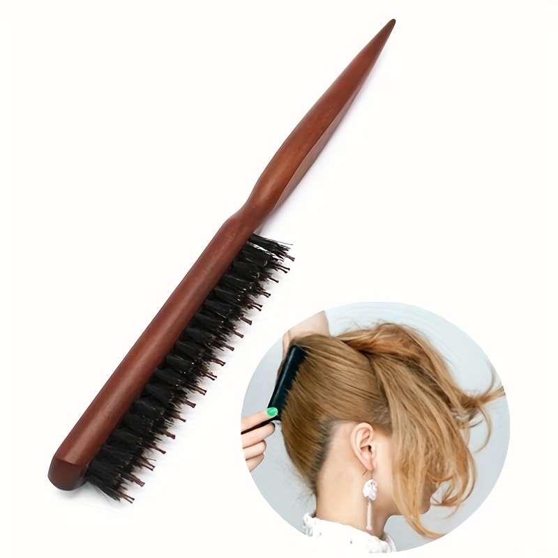 TEMU Professional Hairline Brush Comb - Durable Abs Plastic Handle With Dense Nylon Bristles, Ideal For Salon Styling And Precision Finishing, Hair Styling Brush