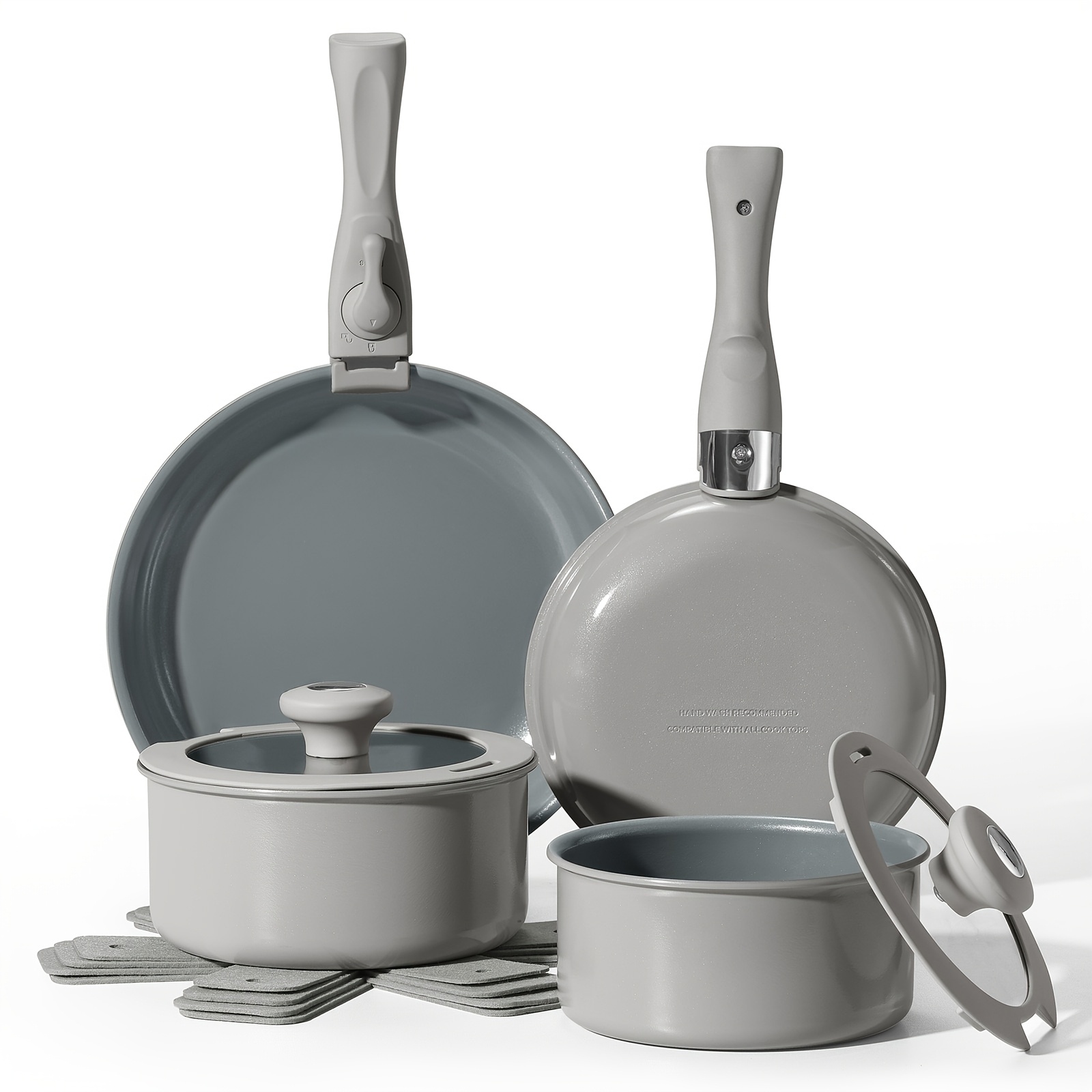 14pcs ceramic coated nonstick induction cookware set with detachable handles, oven safe, aluminum, lids included - compatible with all stovetops | Handla Nu För Tidsbegränsade Erbjudanden | Temu