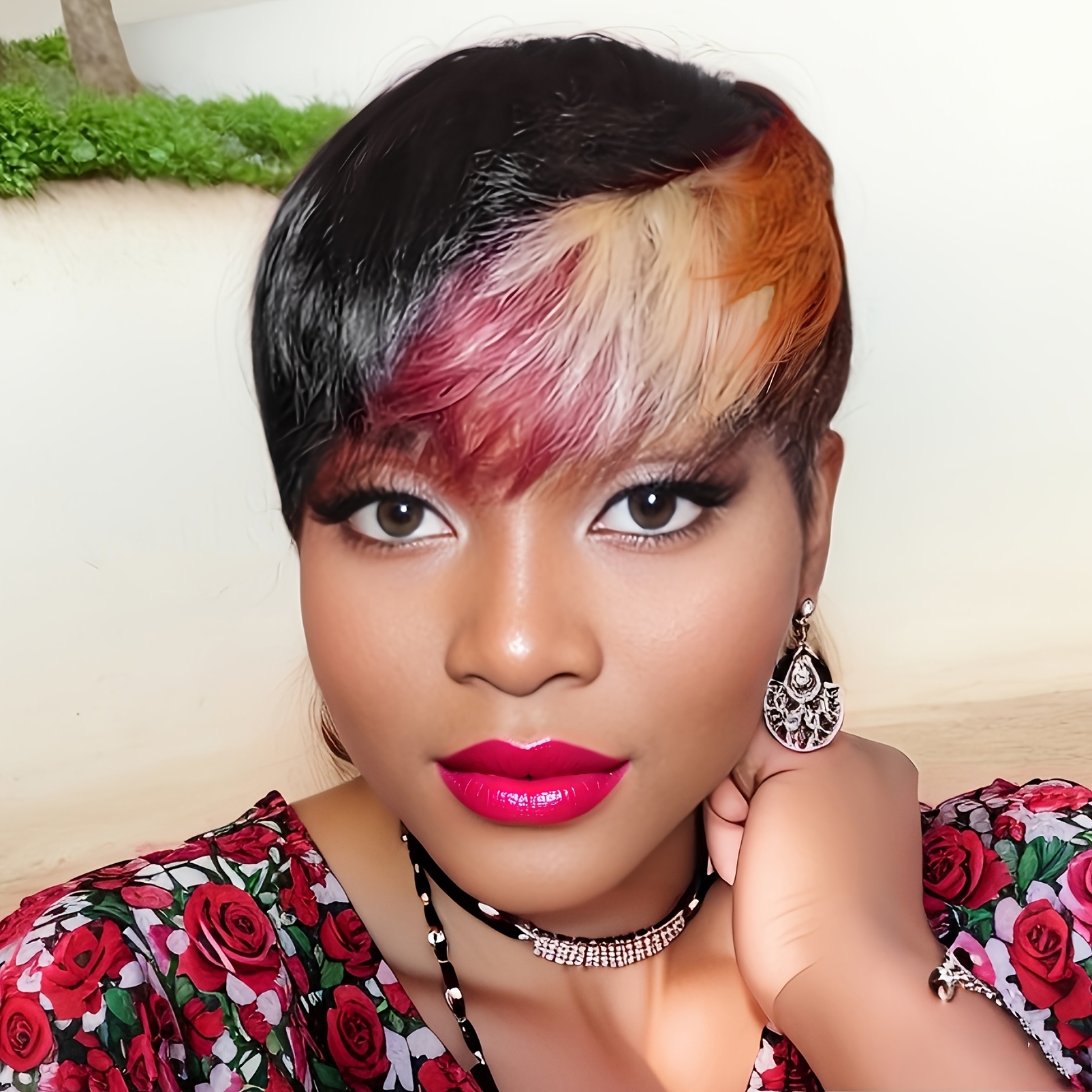 TEMU 6inch Short Cut Human Hair Wigs For Women - Vibrant Colorful Natural Look | Lightweight Layered Bangs & Glueless Design For Daily Styling