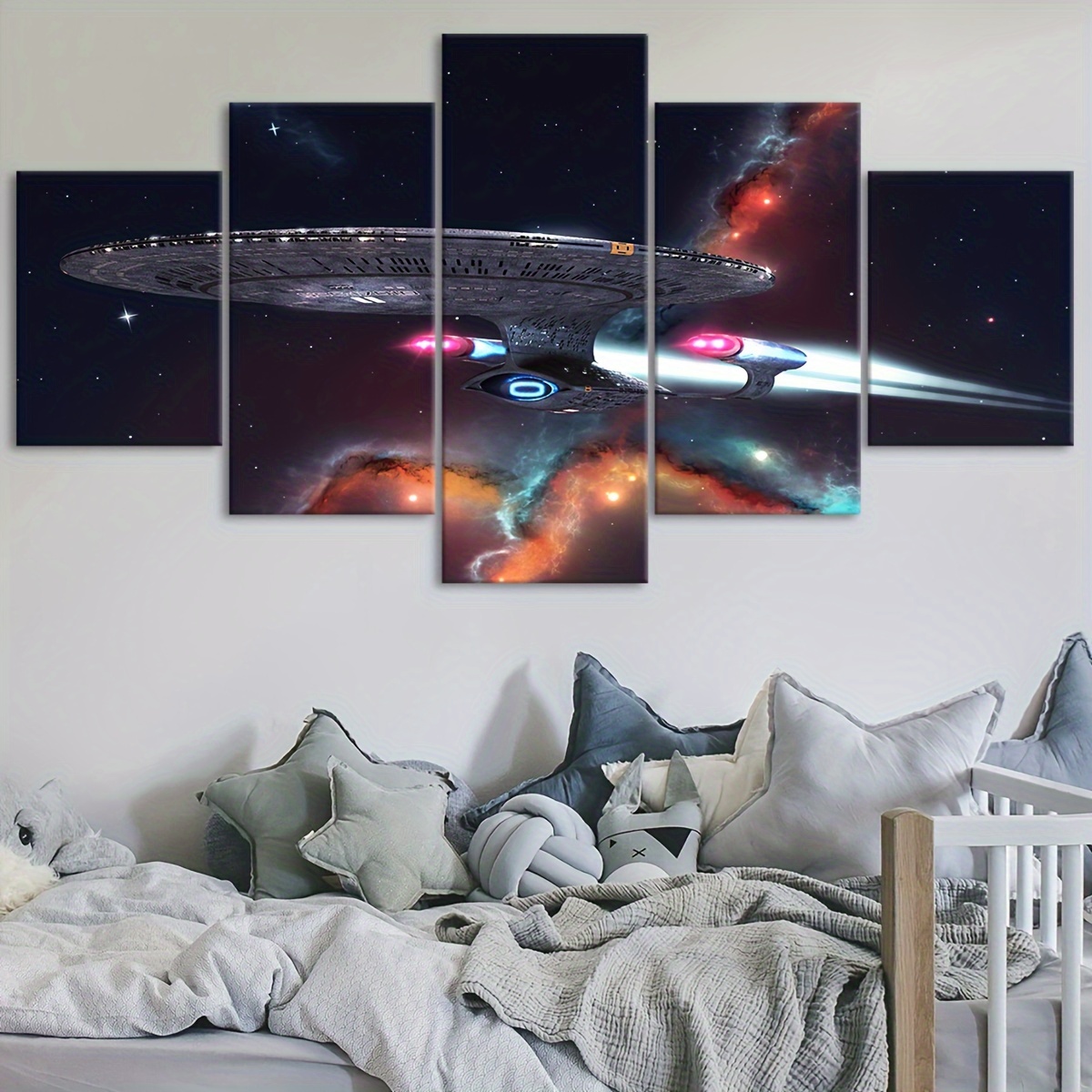TEMU 2d Flat, 2d Flat, Set Of 5 Canvas Posters Featuring , Five-panel Artwork, Modular Design, Modern Print, Perfect For Decorating Bedrooms, Living
