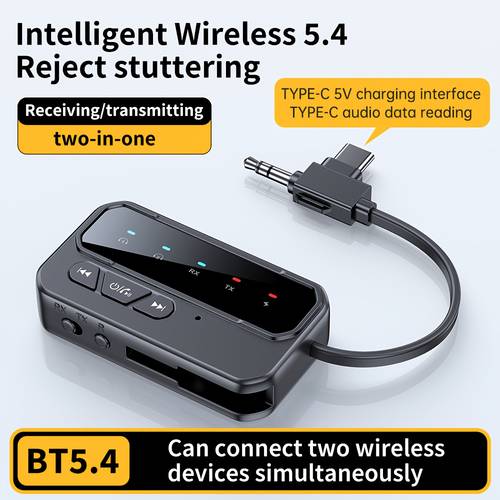5 4 intelligent audio adapter transmitter and receiver two in c interface long and led display lagging dual device connection cable handle three use ultra portable