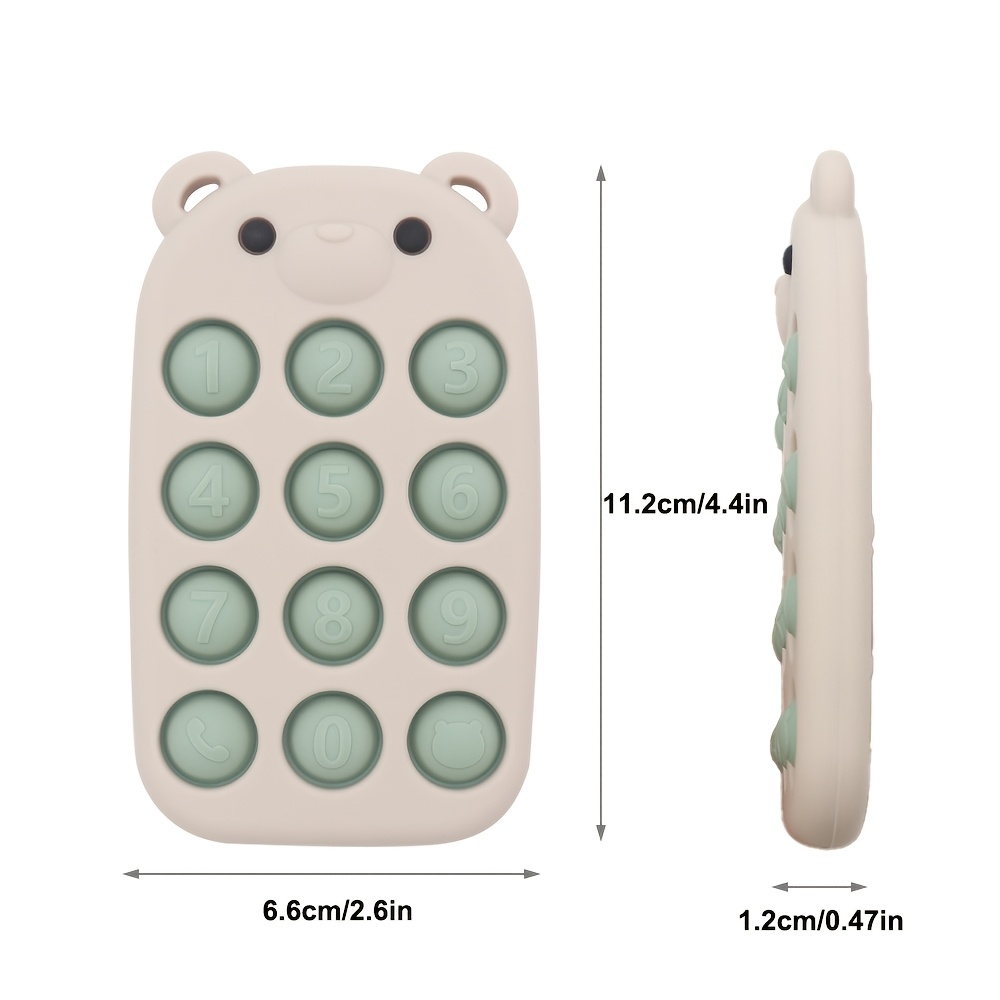 Silicone Phone-Shaped Teether Toy for Kids, Bear Button Design