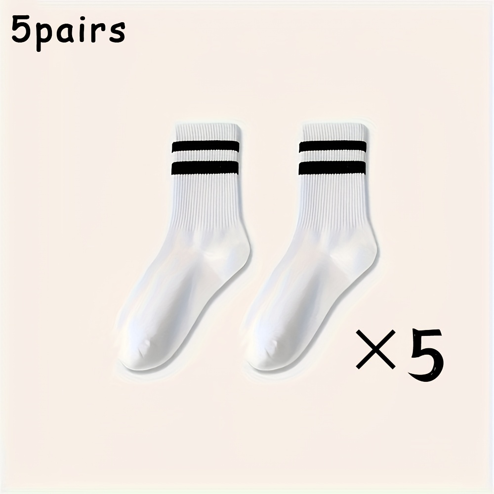 E-shop 5 Paar atmungsaktive Sportsocken – feuchtigkeitsableitende, schweißabsorbierende, runde Wadenumhang-Sportsocken mit schwarz-weißen Streifen,