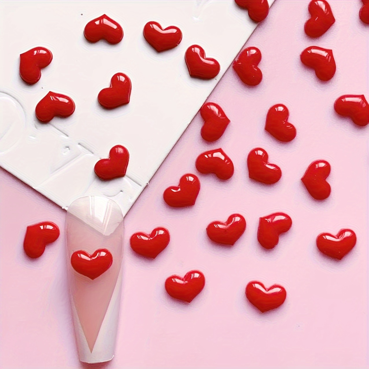 

100pcs Valentine's Day 3d Red Heart Nail Charms - Scent-free, Diy Manicure Decorations For