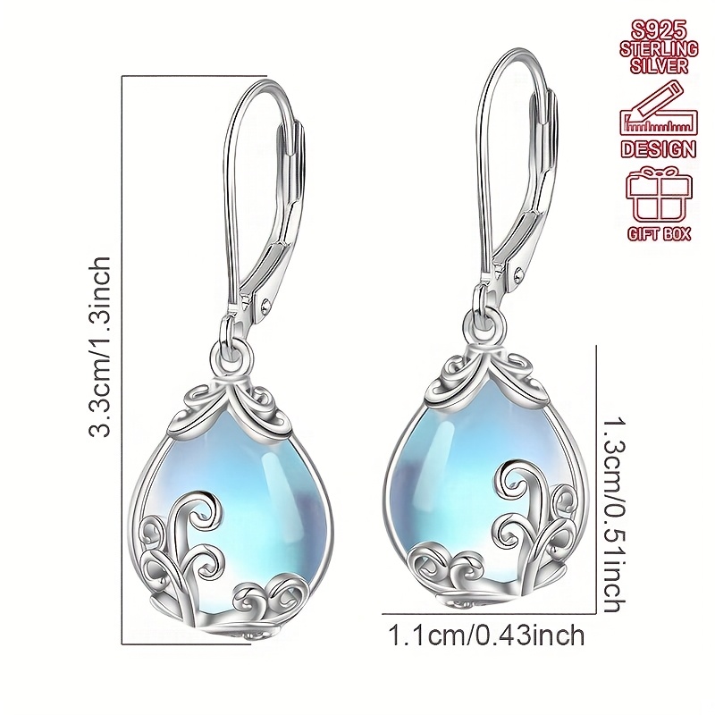 S925 Pure Silver Teardrop Moonstone Pendant Earrings