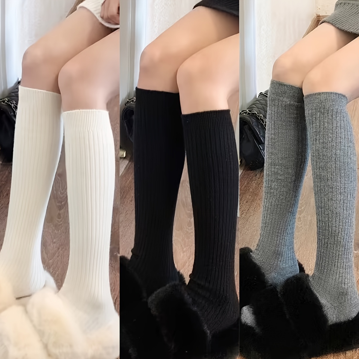 

Chaussettes et polyvalentes de couleur unie noir, blanc et de style coréen en cuir de veau.