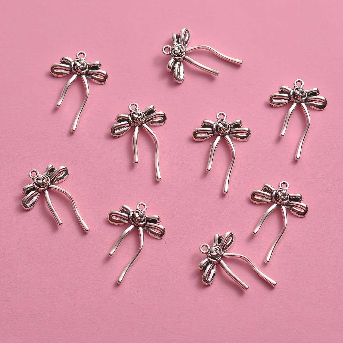 7pcs Vintage Rose Bow Mini Charms for Jewelry Making