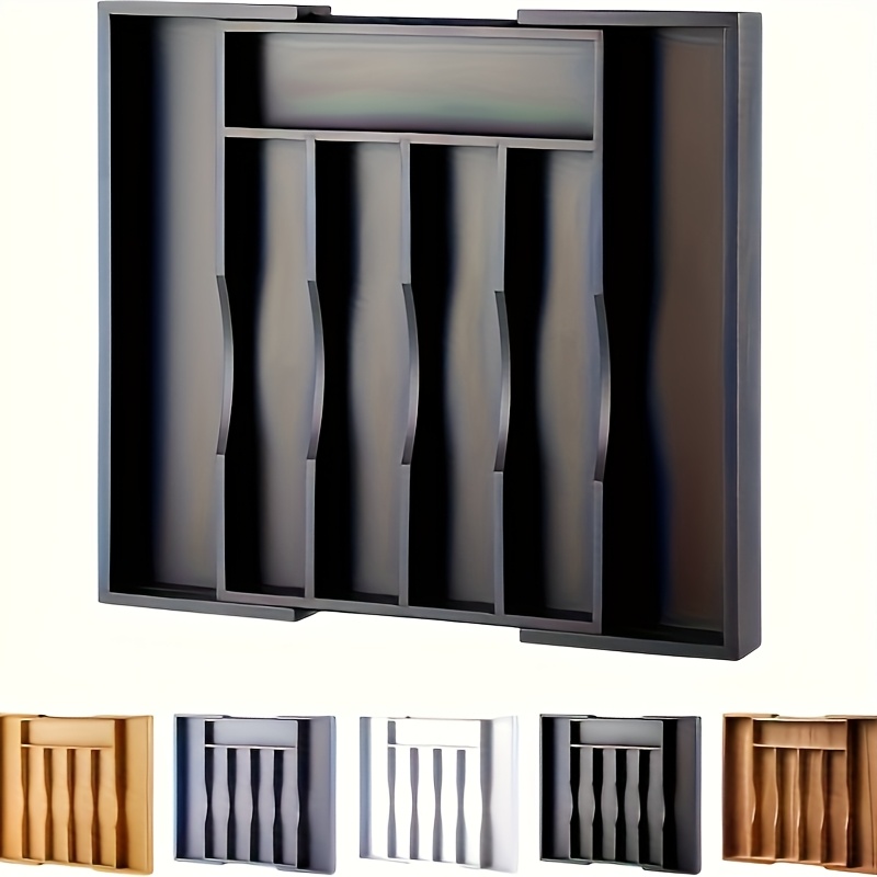 TEMU Expandable Cutlery Organizer For The Kitchen, Designed For Knives, Forks, And Spoons, Featuring An Adjustable Plastic Storage Box With A Large