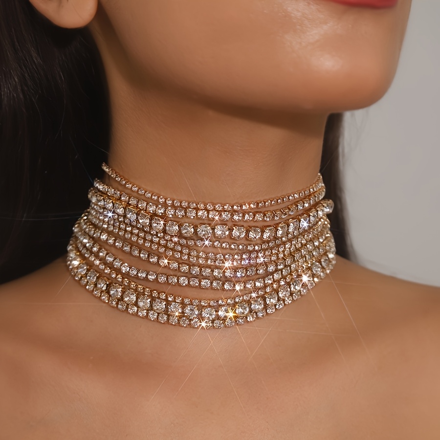 Image of 1pc Luxurious Rhinestone Chain Neck Sticker Necklace