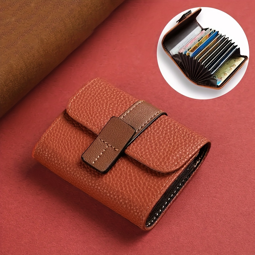 TEMU 11-slot Women's Card Holder, Retro Fashion New Snap-button Bank , Solid Color Convenient Card Case