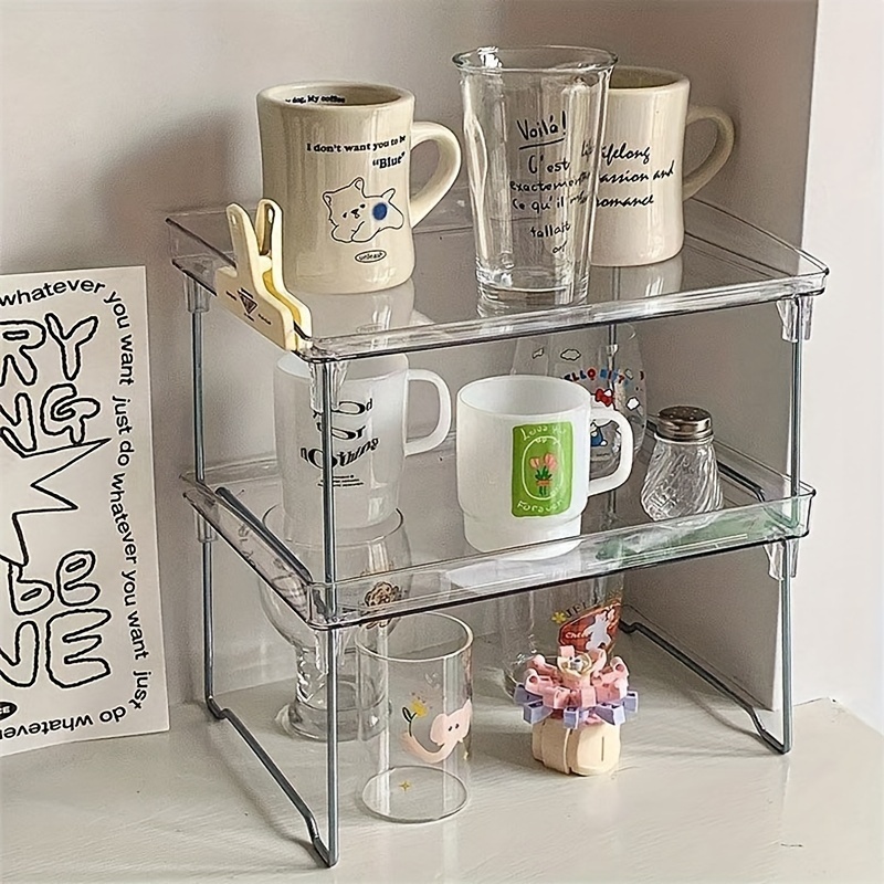 

1pc Transparent Desktop Shelf, Acrylic Cup Holder Folding Shelf, Kitchen Bathroom Cosmetic Shelf, Desktop Shelf - Make Your Desktop