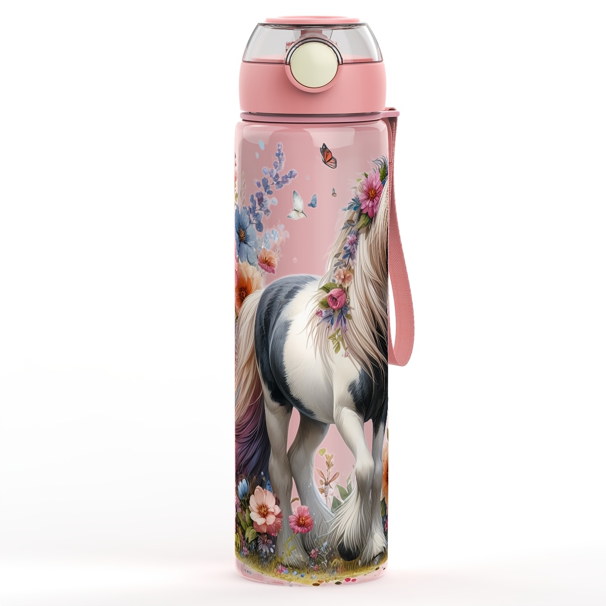 TEMU 1pc Floral Pony Themed Water Cup, With Straw, Open, Lightweight Design For Hiking & Camping, Yoga