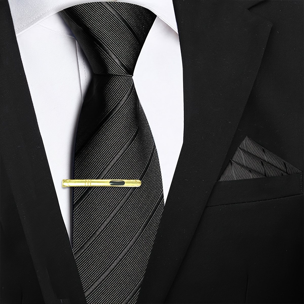 TEMU Ensemble trois pièces pour homme comprenant une cravate rayée à 1200 aiguilles pour affaires, une cravate à , un pochette et un pince-cravate.