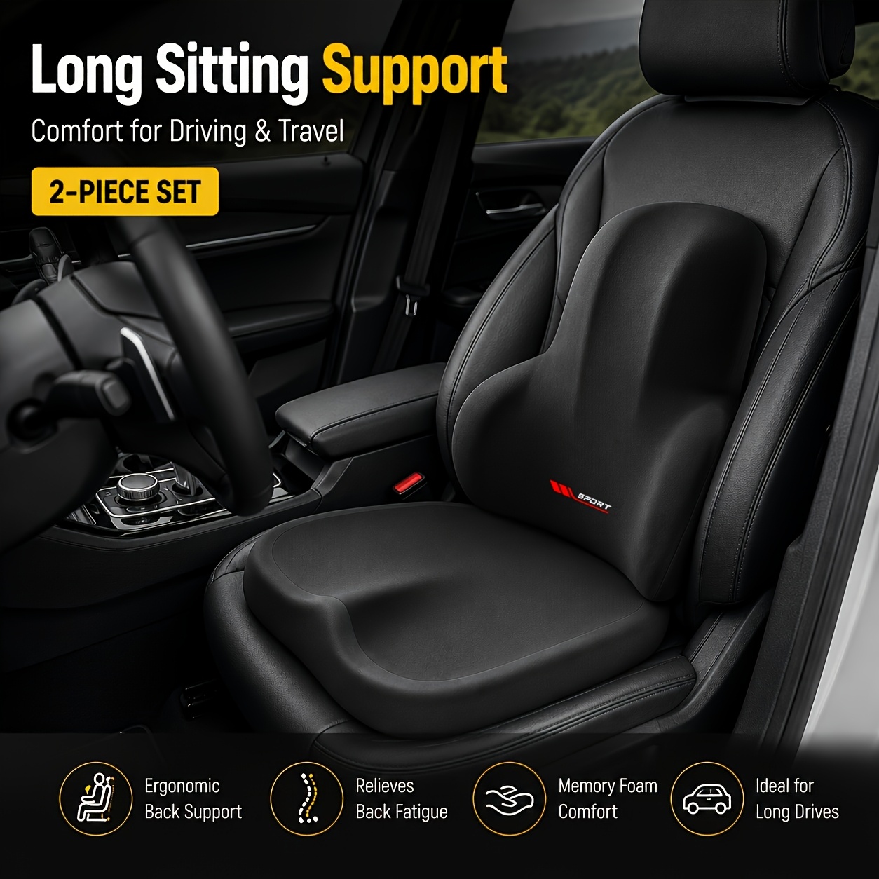 TEMU Upgraded Version: 1 Seat Cushion + 1 Lumbar Support Cushion. Ergonomic Memory Foam Lumbar Support Cushion With Soft Plush Material, Comfortable