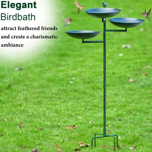 43 h 3 tier bird baths for outdoors free standing birdbath and feeder 3 in 1 metal and feeders with 4 prong stake tall heavy duty bird bath dark bath stand