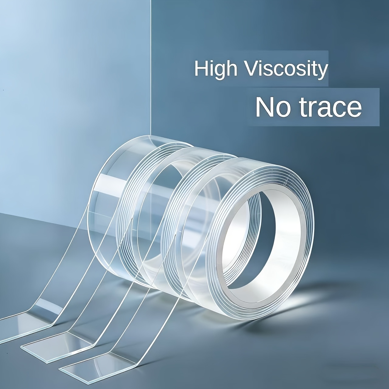 TEMU 3pcs Heavy-duty Reusable Double-sided Tapes, No Residue, Strong Adhesive, Clear Nano Tapes, Suitable For Home, Office, And Car Use, , Removable