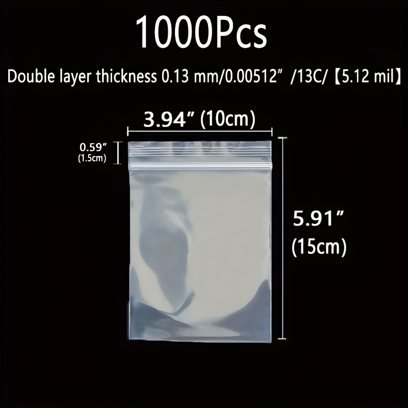 E-shop 1000 4 bis 15 cm verdickte Verpackungsbeutel, doppellagige Dicke 0,132 mm/5,13 Mil, wiederverwendbare, strapazierfähige, versiegelte