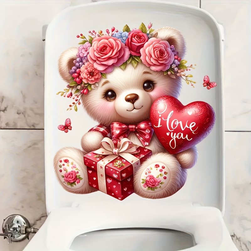 

's Day Bear Lid Decal - , Removable Bathroom For Decor