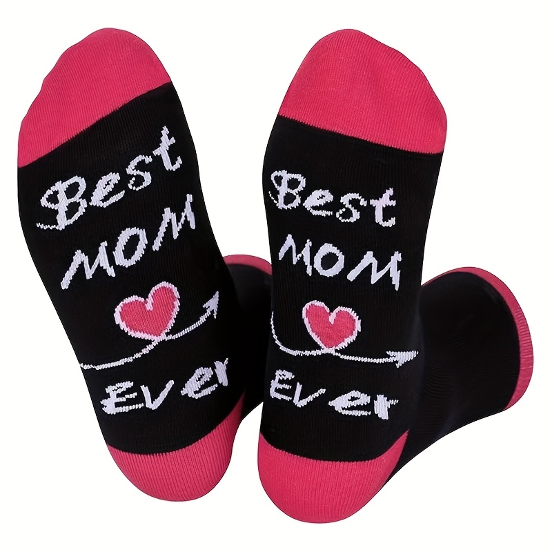 TEMU 1/3/5-pair Fun Letter Jacquard Mid-calf Socks, Holiday Gift, Mother's Day Gift, Birthday Gift, Comfortable Casual Socks