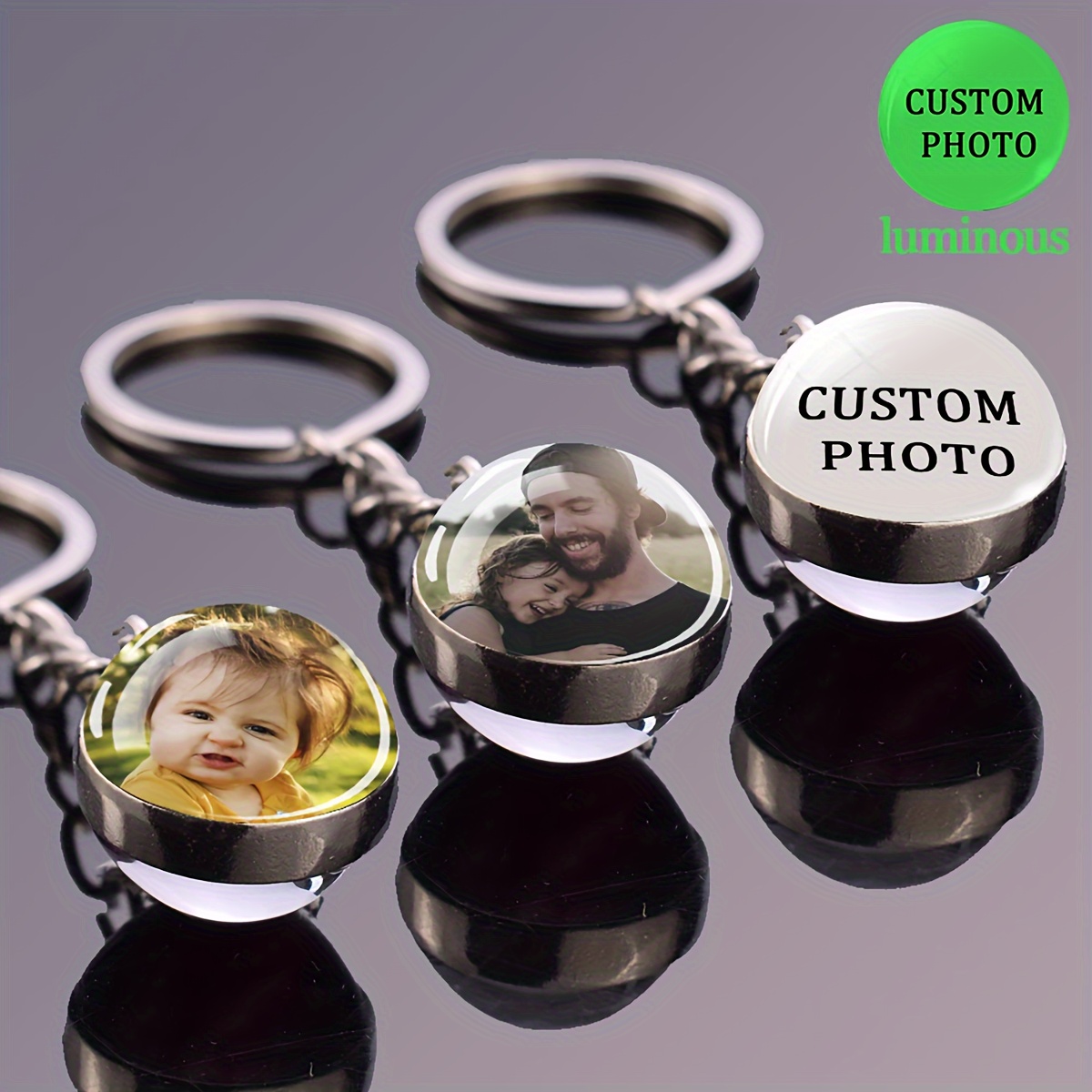 

Custom Photo Keychain, Personalized Glass Dome Double Sided Pendant, Zinc Alloy Keyring, Funky Style Luminous Keychain For Diy Jewelry, Gift For Men & Women - Unplated Silver Grey (1pc)