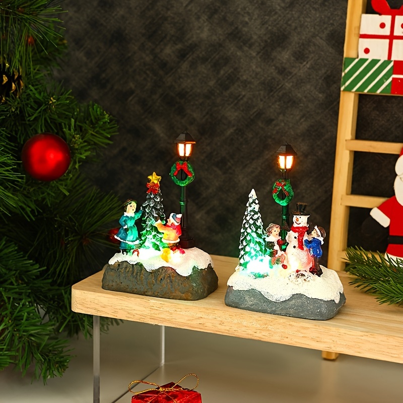 

1pc, New Christmas Decorations Resin Small House Micro Landscape Luminous Christmas Snowman Desktop Ornaments Christmas Gifts